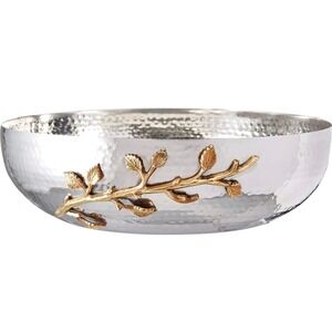 Elegance Golden Vine Hammered, 12-Inch, Silver/Gold Stainless Steel ,Salad Bowl